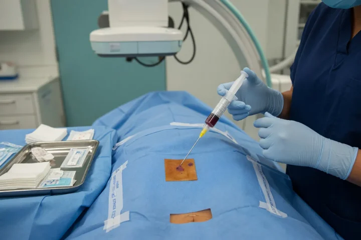 Aspirado de medula óssea em campo estéril, com apoio de radioscopia, para aplicação na coluna