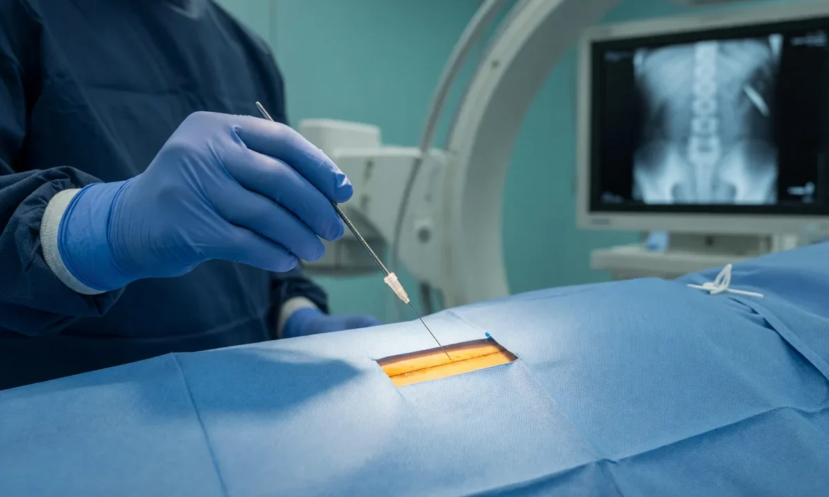 Infiltração facetária na coluna lombar com apoio de radioscopia