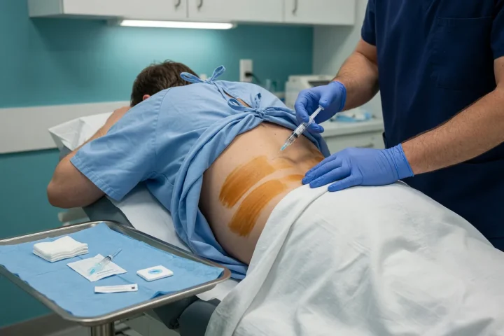 Aplicação de toxina botulínica na musculatura paravertebral lombar